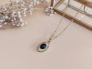 Collier pendentif allongé agate noire sophie bijoux