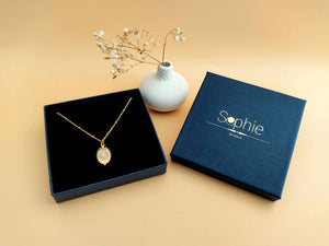 Collier pendentif allongé quartz rose écrin coffret sophie bijoux