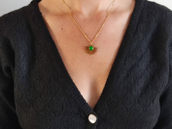 collier pendentif soleil agate vert